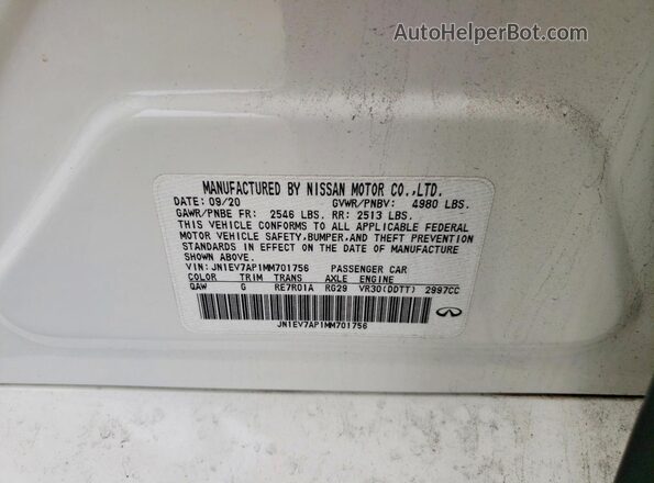 JN1EV7AP1MM701756 2021 INFINITI Q50 White 