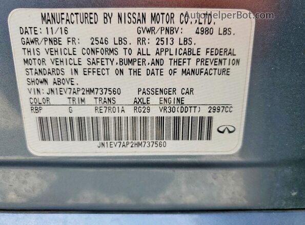 JN1EV7AP2HM737560 2017 INFINITI Q50 Blue VIN կոդի պիտակի տեսք