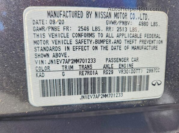 JN1EV7AP2MM701233 2021 INFINITI Q50 Gray VIN sticker view