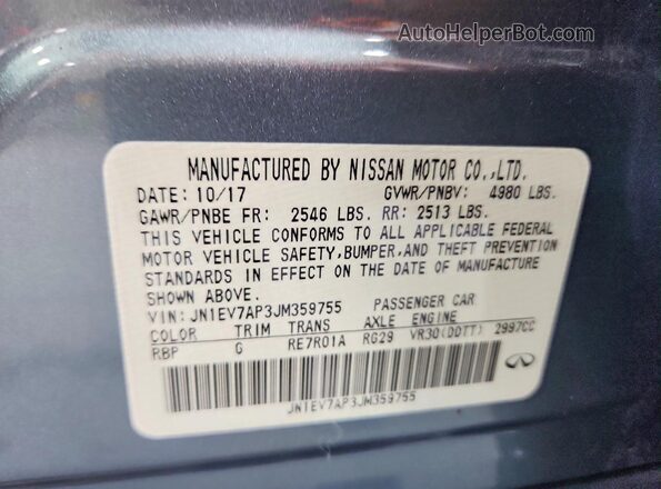 JN1EV7AP3JM359755 2018 INFINITI Q50 Gray Vista de la etiqueta del VIN