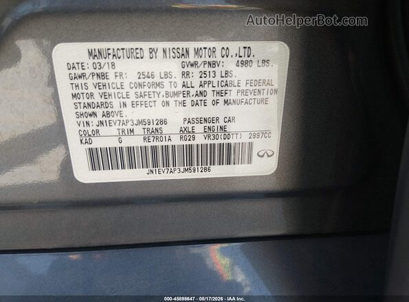 JN1EV7AP3JM591286 2018 INFINITI Q50 Gray Engine compartment view