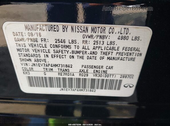 JN1EV7AP4HM731842 2017 INFINITI Q50 Black Շարժիչի բաժամունքի տեսք