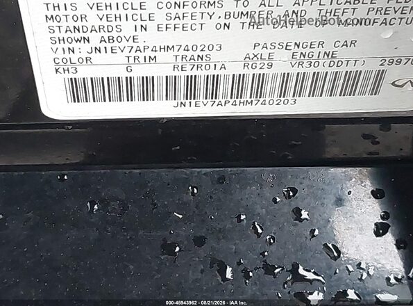 JN1EV7AP4HM740203 2017 INFINITI Q50 Черный Вид подкапотного пространства