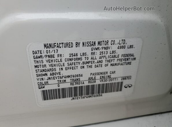JN1EV7AP4HM740654 2017 INFINITI Q50 Белый 