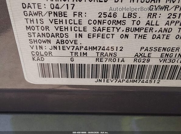 JN1EV7AP4HM744512 2017 INFINITI Q50 Gray Вид підкапотного простору