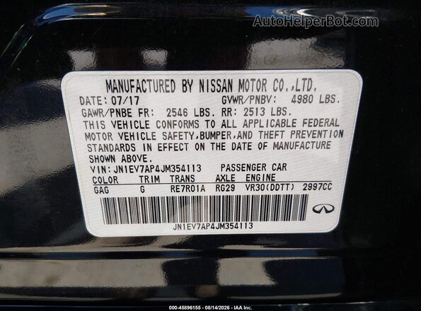 JN1EV7AP4JM354113 2018 INFINITI Q50 Black Widok komory silnika