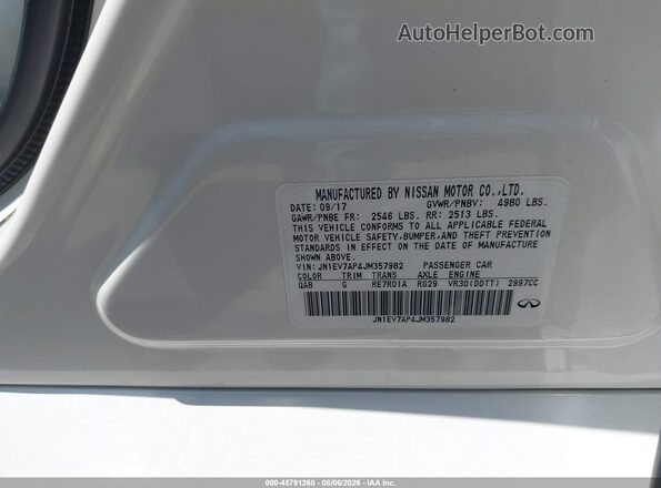 JN1EV7AP4JM357982 2018 INFINITI Q50 White Vista del compartimento del motor