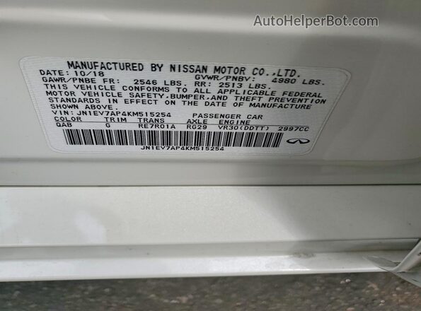 JN1EV7AP4KM515254 2019 INFINITI Q50 Белый Вид подкапотного пространства