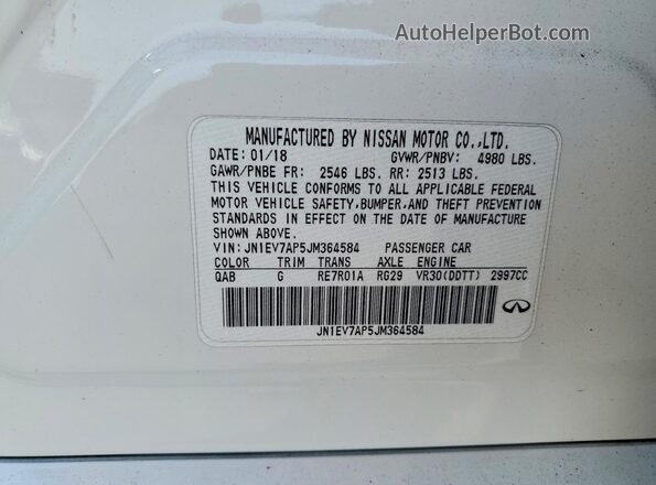 JN1EV7AP5JM364584 2018 INFINITI Q50 White Vista del compartimento del motor