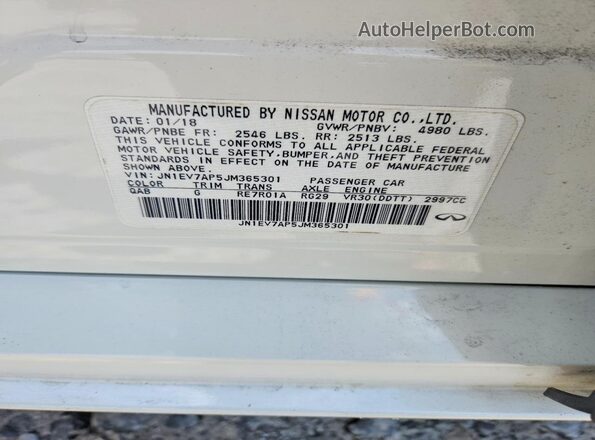 JN1EV7AP5JM365301 2018 INFINITI Q50 Белый Вид наклейки с VIN-кодом