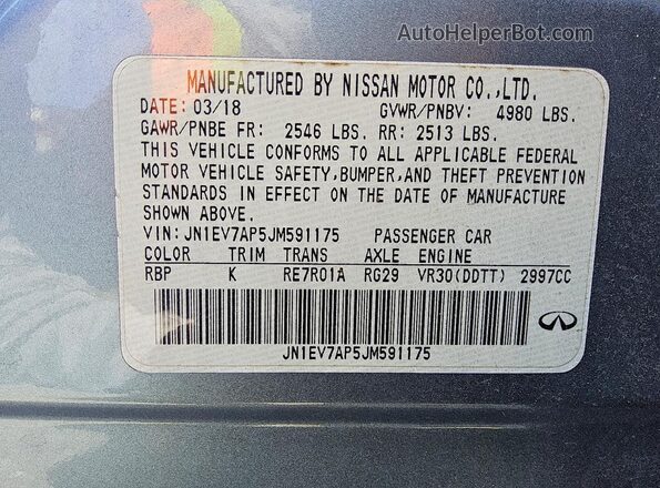 JN1EV7AP5JM591175 2018 INFINITI Q50 Blue Vista del compartimento del motor