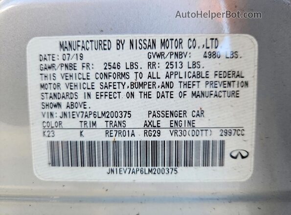 JN1EV7AP6LM200375 2020 INFINITI Q50 Silver Շարժիչի բաժամունքի տեսք