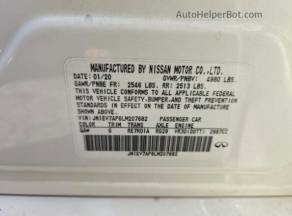 JN1EV7AP6LM207682 2020 INFINITI Q50 White Շարժիչի բաժամունքի տեսք