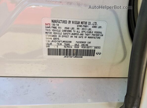 JN1EV7AP7JM592098 2018 INFINITI Q50 Белый 