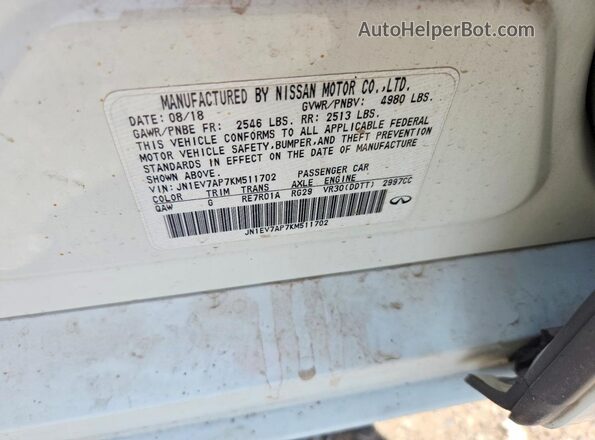 JN1EV7AP7KM511702 2019 INFINITI Q50 White Engine compartment view