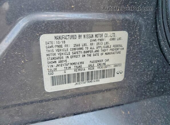 JN1EV7AP7KM514356 2019 INFINITI Q50 Gray VIN կոդի պիտակի տեսք