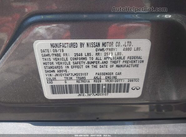 JN1EV7AP7LM203107 2020 INFINITI Q50 Gray Engine compartment view