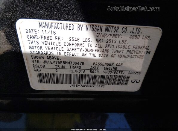 JN1EV7AP8HM736476 2017 INFINITI Q50 Black Շարժիչի բաժամունքի տեսք