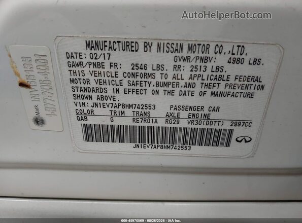 JN1EV7AP8HM742553 2017 INFINITI Q50 White Widok komory silnika