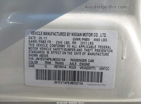 JN1EV7AP8JM352154 2018 INFINITI Q50 White Вид підкапотного простору
