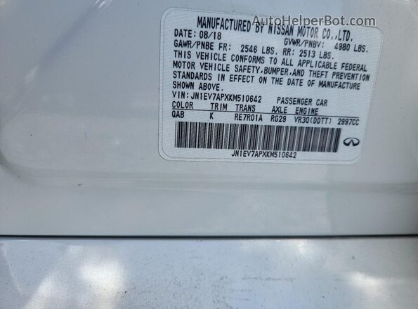 JN1EV7APXKM510642 2019 INFINITI Q50 White Vista de la etiqueta del VIN
