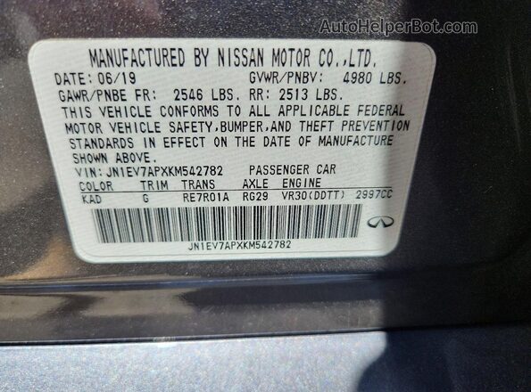 JN1EV7APXKM542782 2019 INFINITI Q50 Gray Engine compartment view