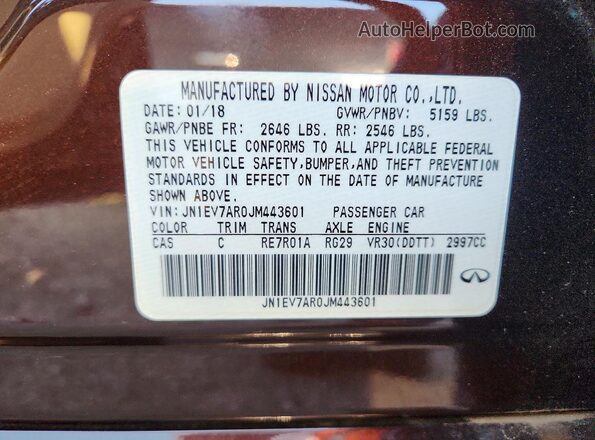 JN1EV7AR0JM443601 2018 INFINITI Q50 Brown VIN sticker view