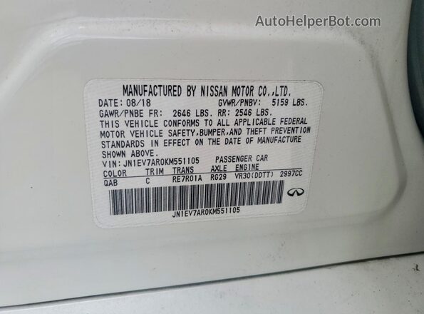 JN1EV7AR0KM551105 2019 INFINITI Q50 White Engine compartment view