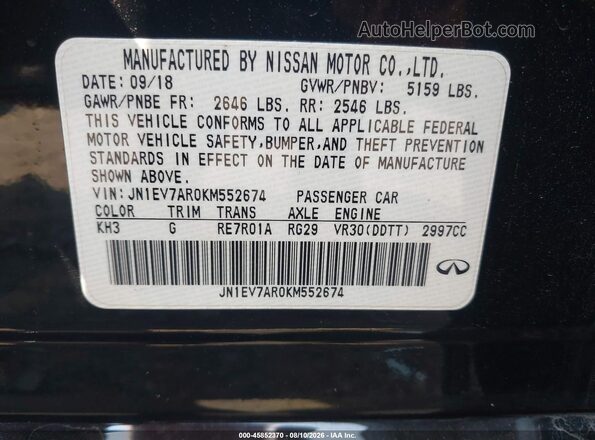 JN1EV7AR0KM552674 2019 INFINITI Q50 Black ძრავის განყოფილების ხედი