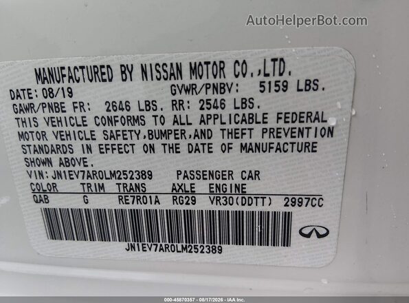 JN1EV7AR0LM252389 2020 INFINITI Q50 White Engine compartment view