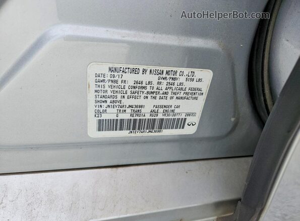 JN1EV7AR1JM436981 2018 INFINITI Q50 Silver Engine compartment view