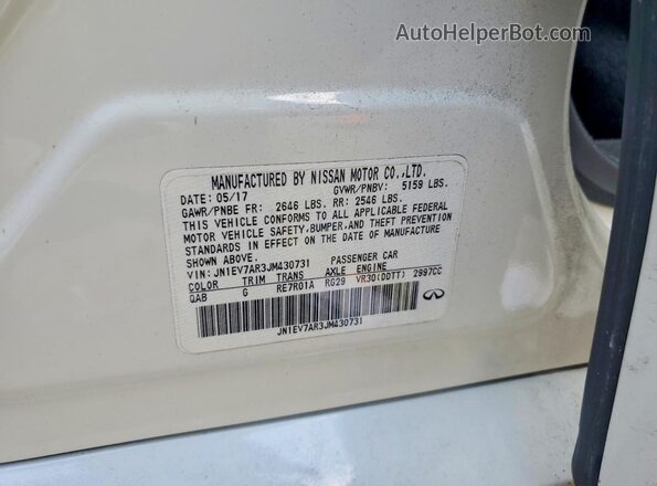 JN1EV7AR3JM430731 2018 INFINITI Q50 White Widok naklejki z numerem VIN