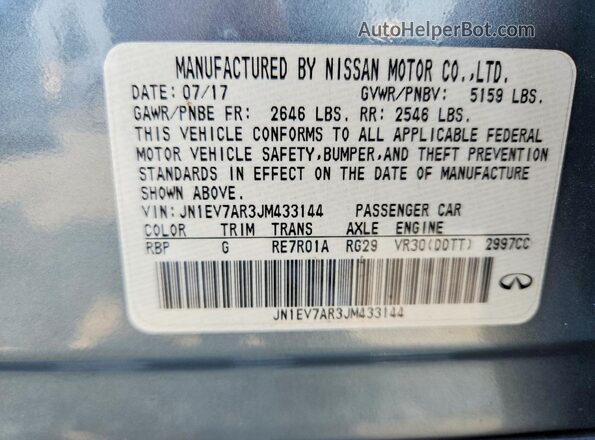 JN1EV7AR3JM433144 2018 INFINITI Q50 Teal Вид підкапотного простору