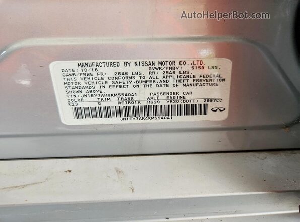 JN1EV7AR4KM554041 2019 INFINITI Q50 Серебряный 