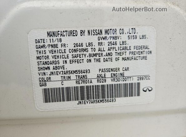 JN1EV7AR5KM556493 2019 INFINITI Q50 White Շարժիչի բաժամունքի տեսք