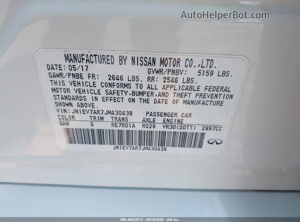 JN1EV7AR7JM430439 2018 INFINITI Q50 White Widok komory silnika