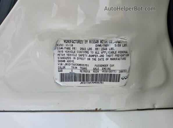 JN1EV7AR7KM555751 2019 INFINITI Q50 White Շարժիչի բաժամունքի տեսք