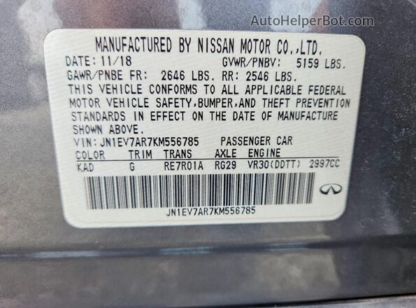 JN1EV7AR7KM556785 2019 INFINITI Q50 Gray Вид наклейки з VIN-кодом