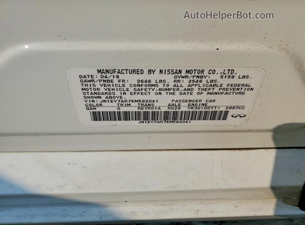 JN1EV7AR7KM592041 2019 INFINITI Q50 Белый Вид подкапотного пространства
