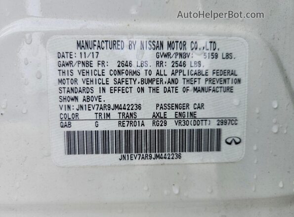 JN1EV7AR9JM442236 2018 INFINITI Q50 Белый Вид наклейки с VIN-кодом