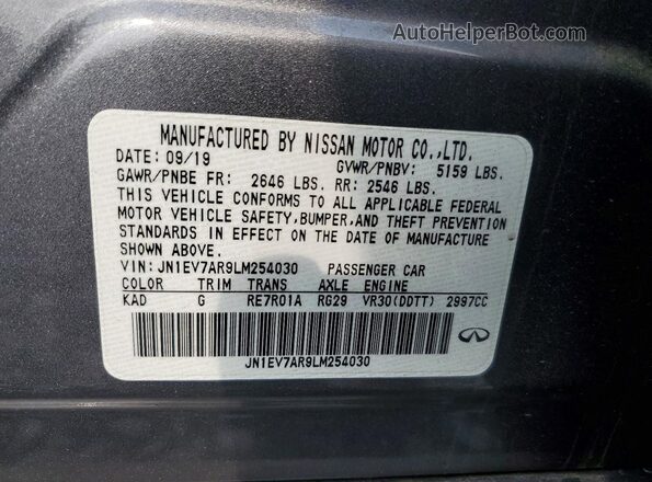 JN1EV7AR9LM254030 2020 INFINITI Q50 Gray Շարժիչի բաժամունքի տեսք