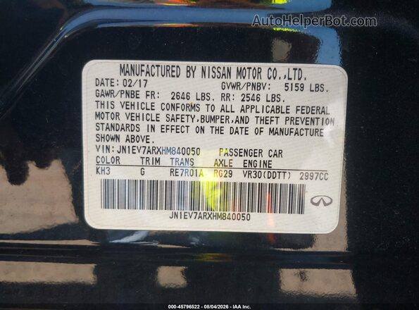 JN1EV7ARXHM840050 2017 INFINITI Q50 Black Вид підкапотного простору
