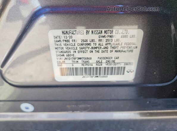 JN1EV7BP3MM704849 2021 INFINITI Q50 Gray VIN կոդի պիտակի տեսք