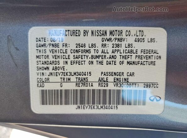 JN1EV7EK3LM340415 2020 INFINITI Q60 Gray Շարժիչի բաժամունքի տեսք