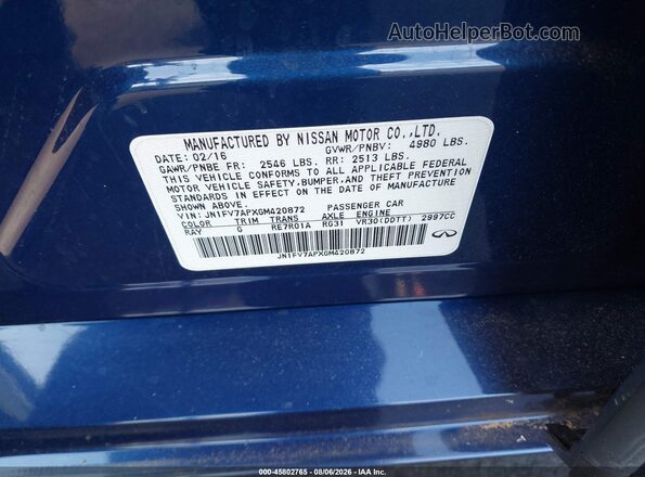 JN1FV7APXGM420872 2016 INFINITI Q50 Blue Շարժիչի բաժամունքի տեսք