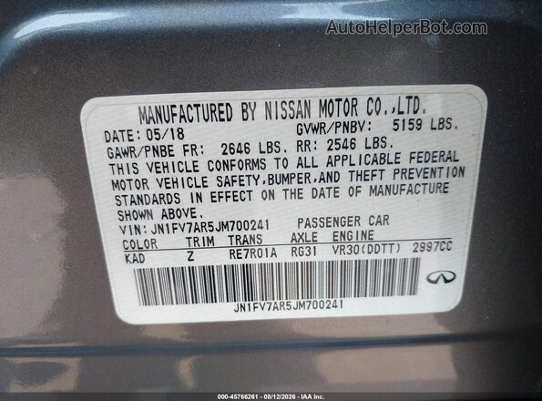 JN1FV7AR5JM700241 2018 INFINITI Q50 Gray Շարժիչի բաժամունքի տեսք