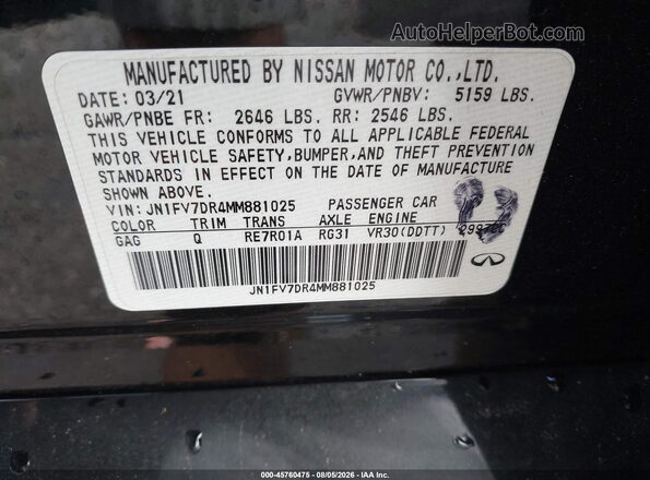 JN1FV7DR4MM881025 2021 INFINITI Q50 Black Widok komory silnika
