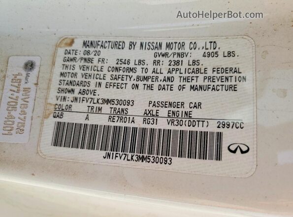 JN1FV7LK3MM530093 2021 INFINITI Q60 White Շարժիչի բաժամունքի տեսք