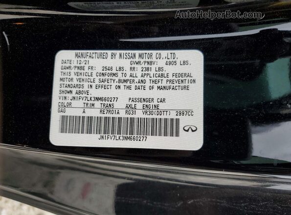 JN1FV7LK3NM660277 2022 INFINITI Q60 Black Շարժիչի բաժամունքի տեսք