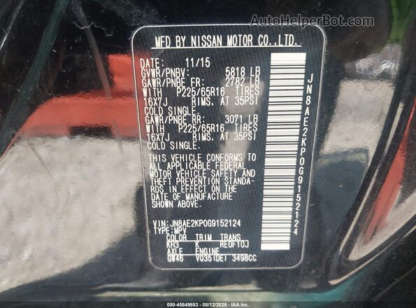JN8AE2KP0G9152124 2016 NISSAN QUEST Black Вид підкапотного простору